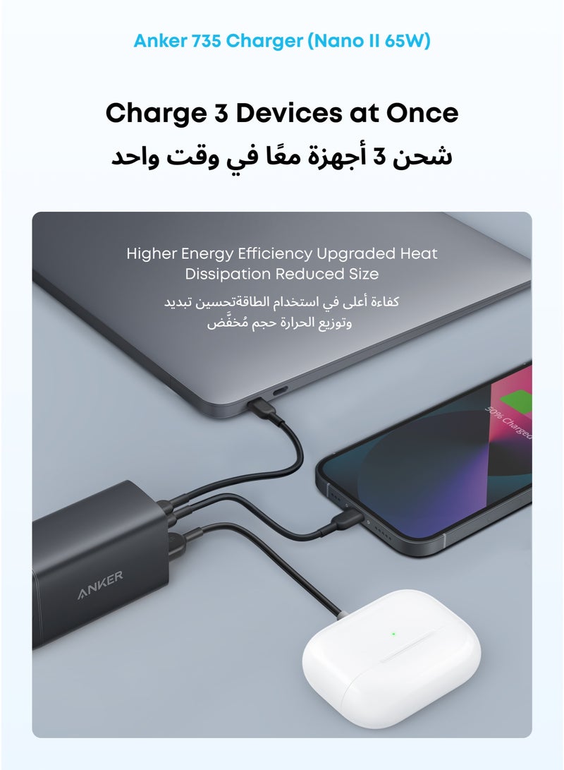 Anker Zolo Power Bank, 10,000mAh 35W Max Fast Portable Charger with Built-in dual USB-C Cables, USB-C&A, Battery Pack for iPhone 17/16 Series, MacBook, Galaxy (Black) & USB C Charger, 735 Charger (Nano II 65W), PPS 3-Port Fast Compact USB C Charger for MacBook Pro/Air, iPad Pro, Galaxy S24/S23, Dell XPS 13, iPhone 17/16/15, Huawei, Xiaomi, Redmi, Vivo, Oppo Bundle - Image 5